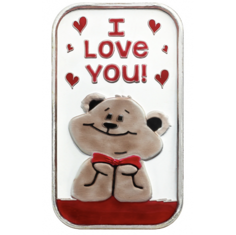 I Love You Bear 1oz .999 Silver Bar Enameled