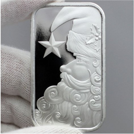Santa Claus Looking to the Star 1oz .999 Silver Bar in Gift Box Dated 2023