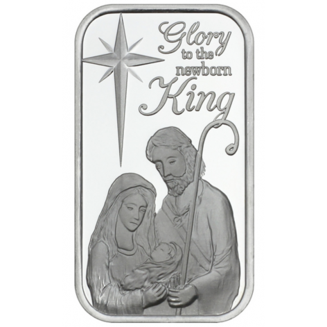 Glory to the Newborn King Nativity Scene 1oz .999 Silver Bar in Gift Box Dated 2023