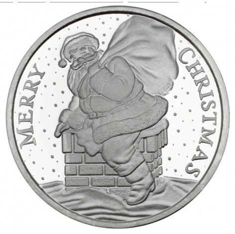 Santa Going Down the Chimney 1oz .999 Silver Medallion in Gift Box Dated 2023