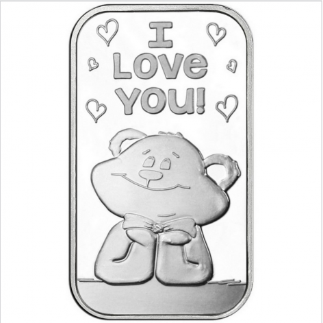 I Love You Bear 1 Troy Ounce (oz) .999 Fine Silver Bar/Ingot